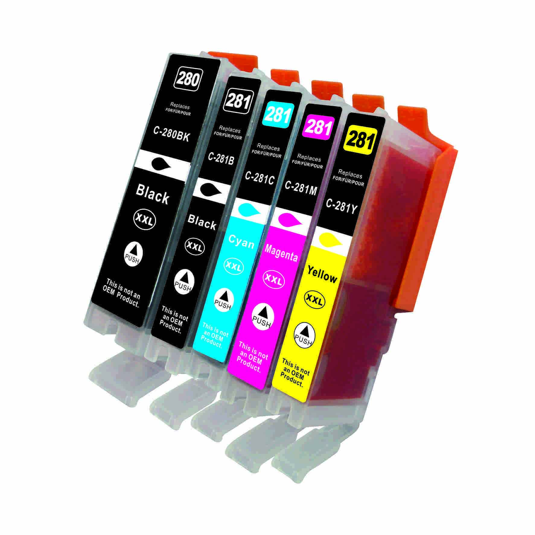 5 Ink PGI-280,CLI-281 (PB/BK/C/M/Y) Compatible Ink Cartridge Extra High Yield for Canon PGI-280XXL CLI-281XXL,PGI280,CLI281